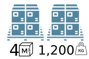 Информация о весе и объёме двух паллетов с таблетками Meganet.