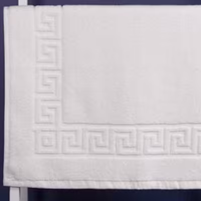 Bath Mat Terry Towelling Greek Key Pattern 750 GSM White 50x80 cm