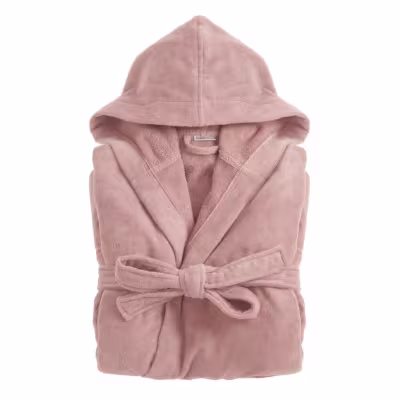 Bathrobe cotton velour hooded pink 320 gsm